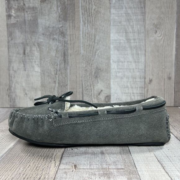 Minnetonka Women's Cally Slipper Moccasins Suede Lined Fur Slip On Gray Size 7 - Picture 8 of 12